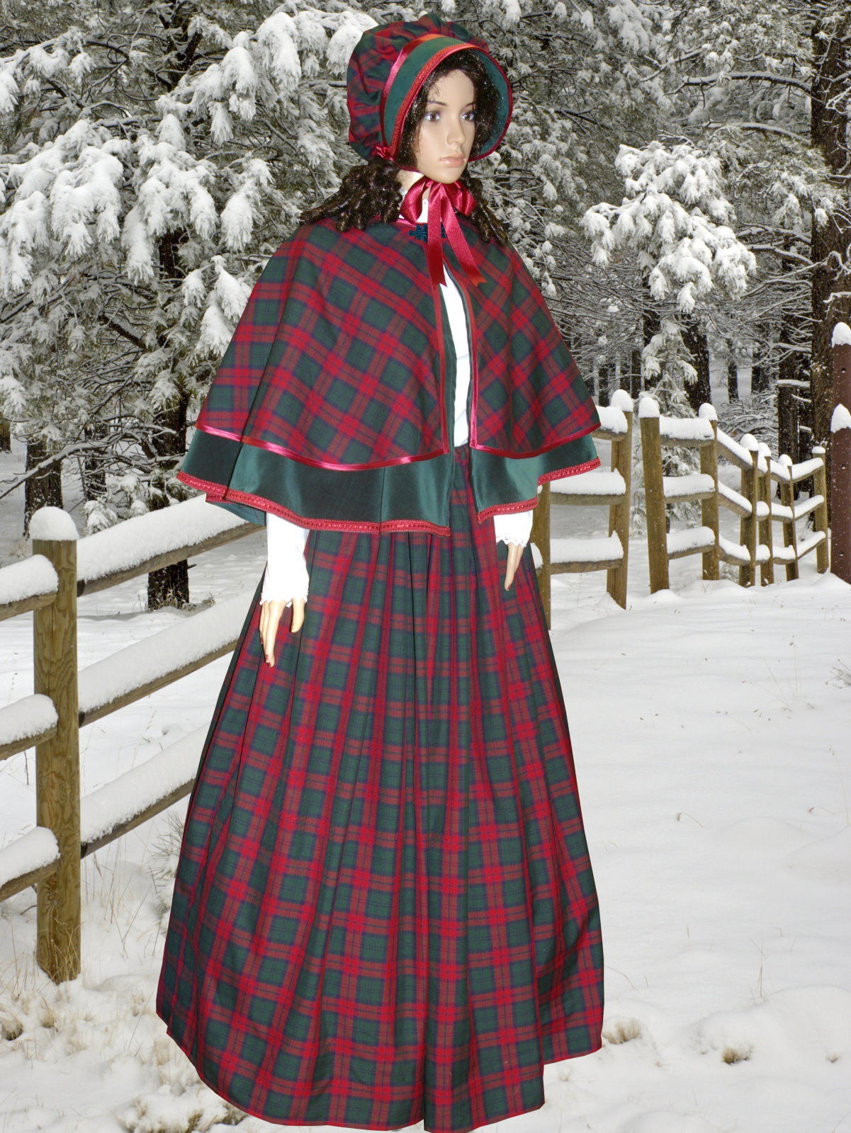 Ladies Vctorian Carol Singer School Mistress Costume and Bonnet Size 6 - 10  Image